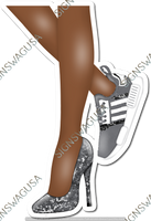 Silver - Dark Skin Tone Women's Legs with High Heel & Tennis Shoe w/ Variants