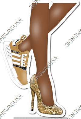Gold - Dark Skin Tone Women's Legs with High Heel & Tennis Shoe w/ Variants