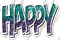 Teal & Purple Ombre with White Outline Happy Birth Day Statements w/ Variant