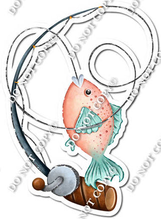 Caught Coral & Teal Fish on Fishing Pole