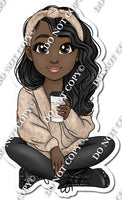 Girl with Coffee - Dark Skin Tone w/ Variants