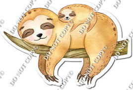 Sloth and Baby Laying on Branch