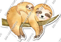 Sloth and Baby Laying on Branch