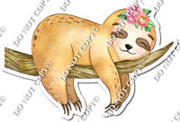 Sloth with Flower in Hair Laying on Branch
