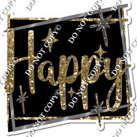 Black Background - Silver Border - Gold Happy Birthday Statement w/ Variants