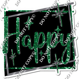 Black Background - Silver Border - Green Happy Birthday Statement w/ Variants