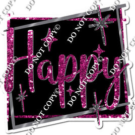 Black Background - Silver Border - Hot Pink Happy Birthday Statement w/ Variants