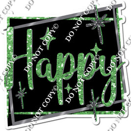 Black Background - Silver Border - Lime Green Happy Birthday Statement w/ Variants