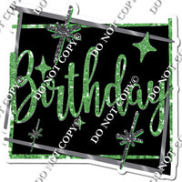 Black Background - Silver Border - Lime Green Happy Birthday Statement w/ Variants