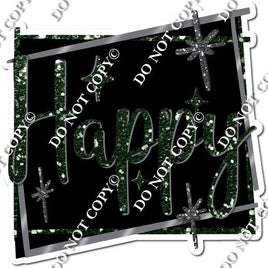 Black Background - Silver Border - Hunter Green Happy Birthday Statement w/ Variants