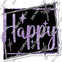 Black Background - Silver Border - Lavender Happy Birthday Statement w/ Variants