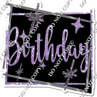 Black Background - Silver Border - Lavender Happy Birthday Statement w/ Variants