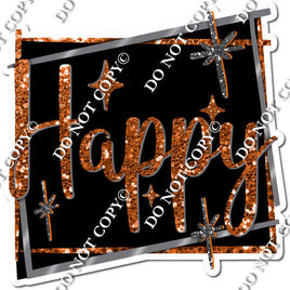 Black Background - Silver Border - Orange Happy Birthday Statement w/ Variants