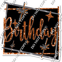 Black Background - Silver Border - Orange Happy Birthday Statement w/ Variants