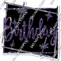 Black Background - Silver Border - Purple Happy Birthday Statement w/ Variants