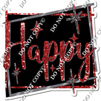 Black Background - Silver Border - Red Happy Birthday Statement w/ Variants