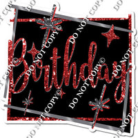 Black Background - Silver Border - Red Happy Birthday Statement w/ Variants