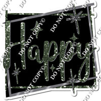 Black Background - Silver Border - Sage Happy Birthday Statement w/ Variants