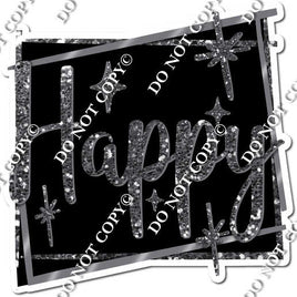 Black Background - Silver Border - Silver Happy Birthday Statement w/ Variants