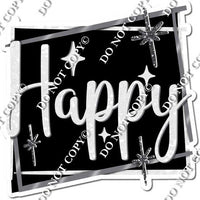 Black Background - Silver Border - White Happy Birthday Statement w/ Variants