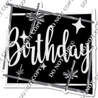 Black Background - Silver Border - White Happy Birthday Statement w/ Variants