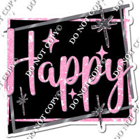 Black Background - Silver Border - Baby Pink Happy Birthday Statement w/ Variants