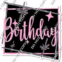 Black Background - Silver Border - Baby Pink Happy Birthday Statement w/ Variants