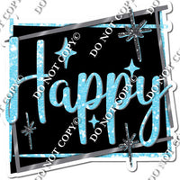 Black Background - Silver Border - Baby Blue Happy Birthday Statement w/ Variants