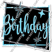 Black Background - Silver Border - Baby Blue Happy Birthday Statement w/ Variants
