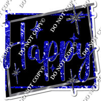 Black Background - Silver Border - Blue Happy Birthday Statement w/ Variants