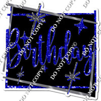 Black Background - Silver Border - Blue Happy Birthday Statement w/ Variants