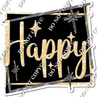 Black Background - Silver Border - Champagne Happy Birthday Statement w/ Variants