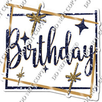 Gold Border - Navy Blue Happy Birthday Statement w/ Variants