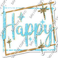 Gold Border - Baby Blue Happy Birthday Statement w/ Variants