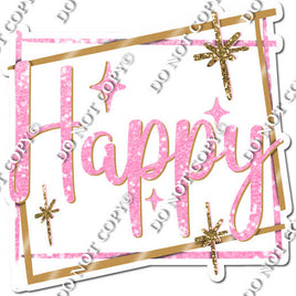 Gold Border - Baby Pink Happy Birthday Statement w/ Variants