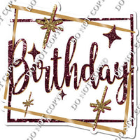 Gold Border - Burgundy Happy Birthday Statement w/ Variants