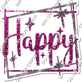 Silver Border - Hot Pink Happy Birthday Statement w/ Variants