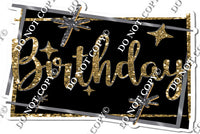 Black Background - Silver Border - Gold Happy Birthday Statement w/ Variants