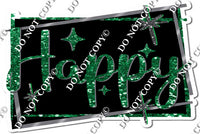 Black Background - Silver Border - Green Happy Birthday Statement w/ Variants