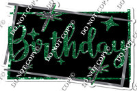 Black Background - Silver Border - Green Happy Birthday Statement w/ Variants