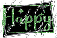 Black Background - Silver Border - Lime Green Happy Birthday Statement w/ Variants