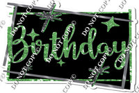 Black Background - Silver Border - Lime Green Happy Birthday Statement w/ Variants