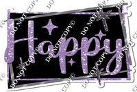 Black Background - Silver Border - Lavender Happy Birthday Statement w/ Variants