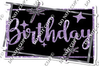 Black Background - Silver Border - Lavender Happy Birthday Statement w/ Variants