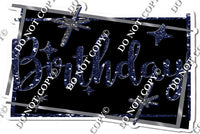 Black Background - Silver Border - Navy Blue Happy Birthday Statement w/ Variants