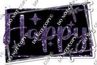 Black Background - Silver Border - Purple Happy Birthday Statement w/ Variants