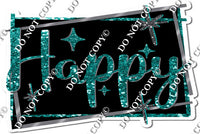 Black Background - Silver Border - Teal Happy Birthday Statement w/ Variants