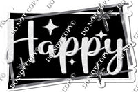 Black Background - Silver Border - White Happy Birthday Statement w/ Variants