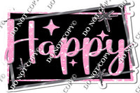 Black Background - Silver Border - Baby Pink Happy Birthday Statement w/ Variants