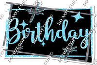 Black Background - Silver Border - Baby Blue Happy Birthday Statement w/ Variants